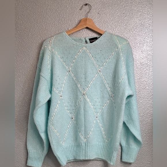 Vintage Beautifully Mine Mint Green Knit Sweater With Embellishments - Picture 5 of 8